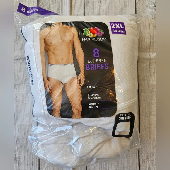 Fruit Of The Loom Size 2XL •8 Pack Tag Free White Briefs• Full Cut Soft New - Picture 1 of 5
